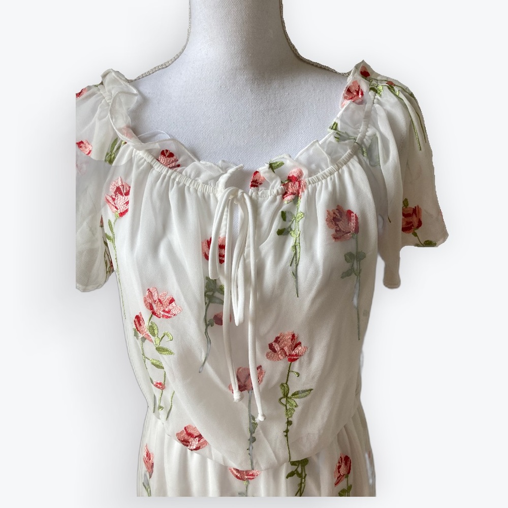 NWT Rose Embroidered Romantic Maxi Dress - Picture 2 of 7